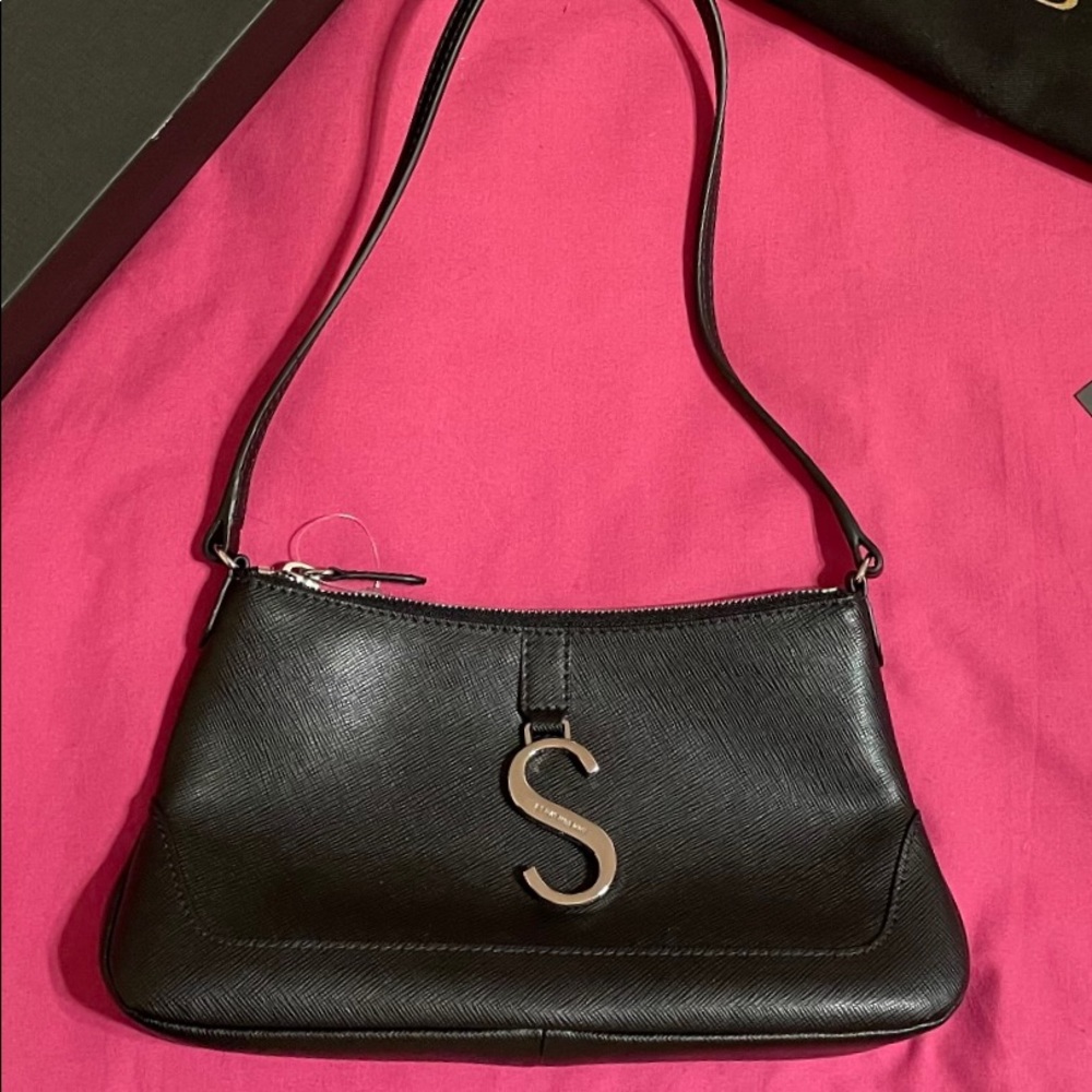 Strathberry S Baguette Saffiano Leather Black w/Silver Hardware